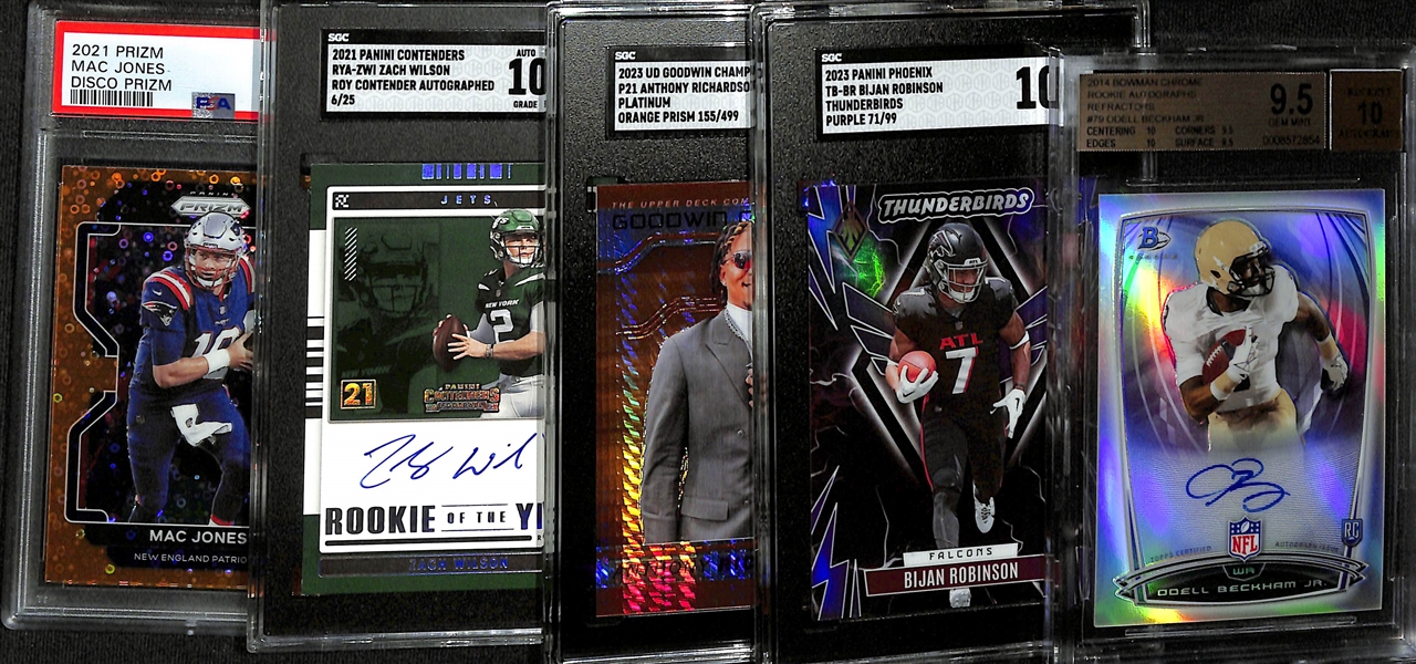 Lot of (5) Graded Football Rookie Cards inc. 2014 Bowman Chrome Odell Beckham Jr Autograph Refractor (BGS 9.5) (10 Auto), +